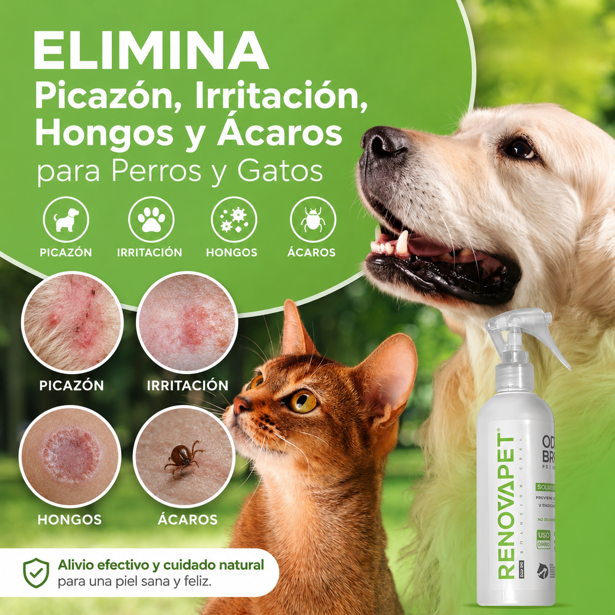 Renovapet 5 en 1 - Elimina Picazón, Irritación, Hongos y Ácaros para Perros y Gatos